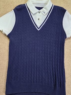 Ralph Lauren Navy and White Cable Knit Womens Top Size M